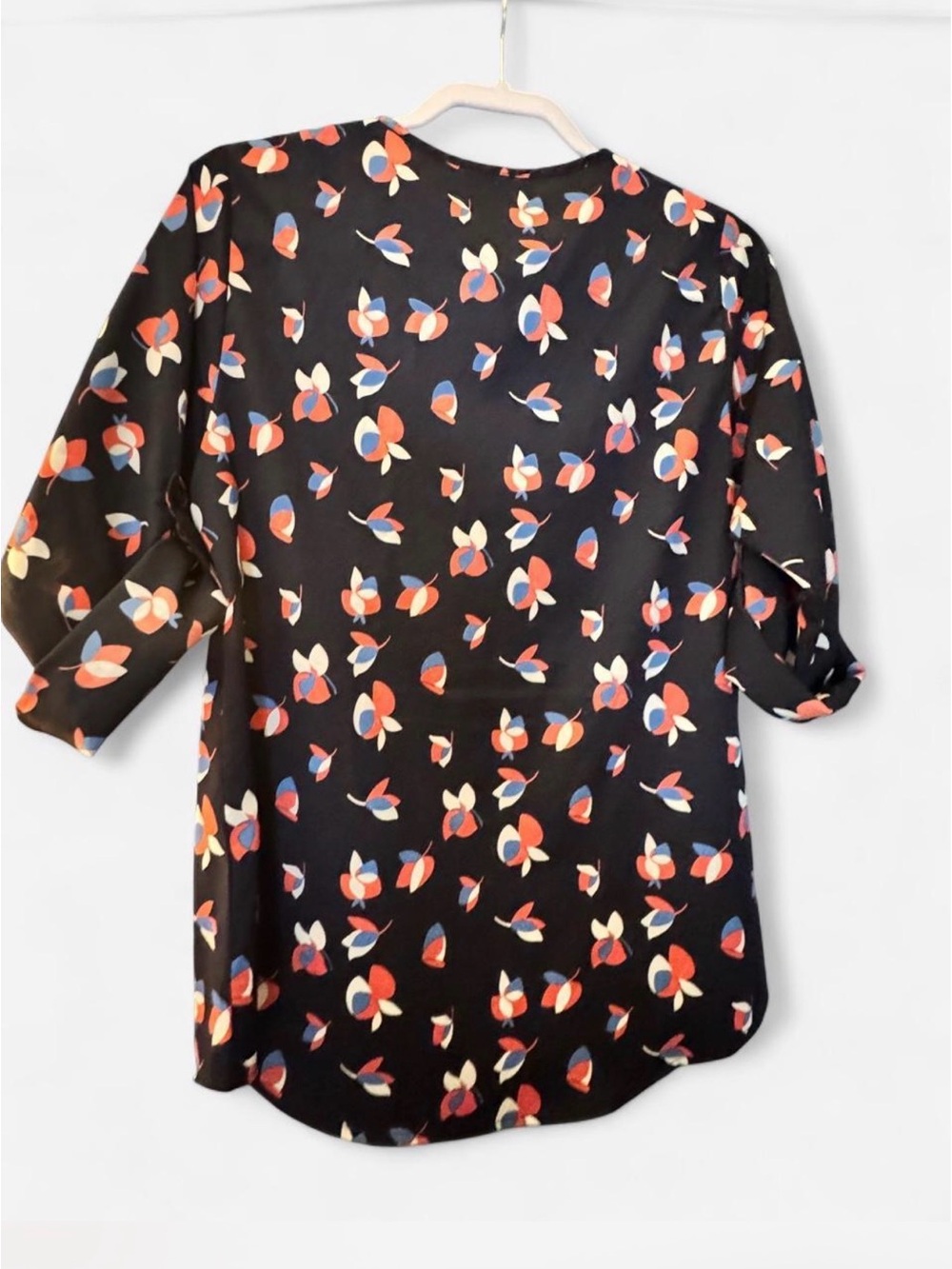 Pixley Navy Floral-Print Tunic with with button cuff 3/4 sleeves